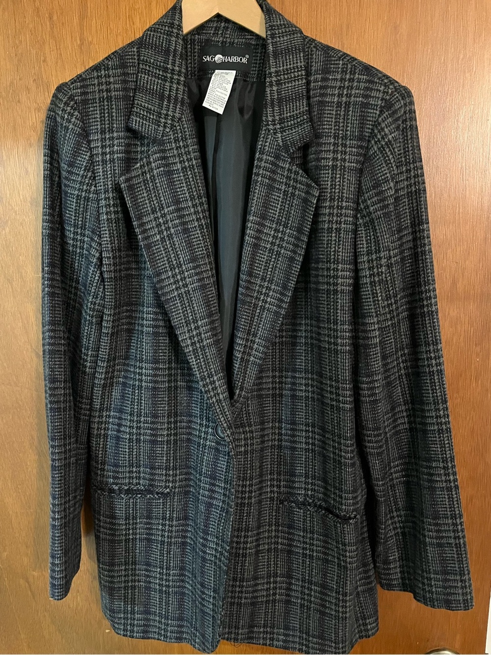 Sag Harbor Black and Charcoal Plaid Blazer Size 12